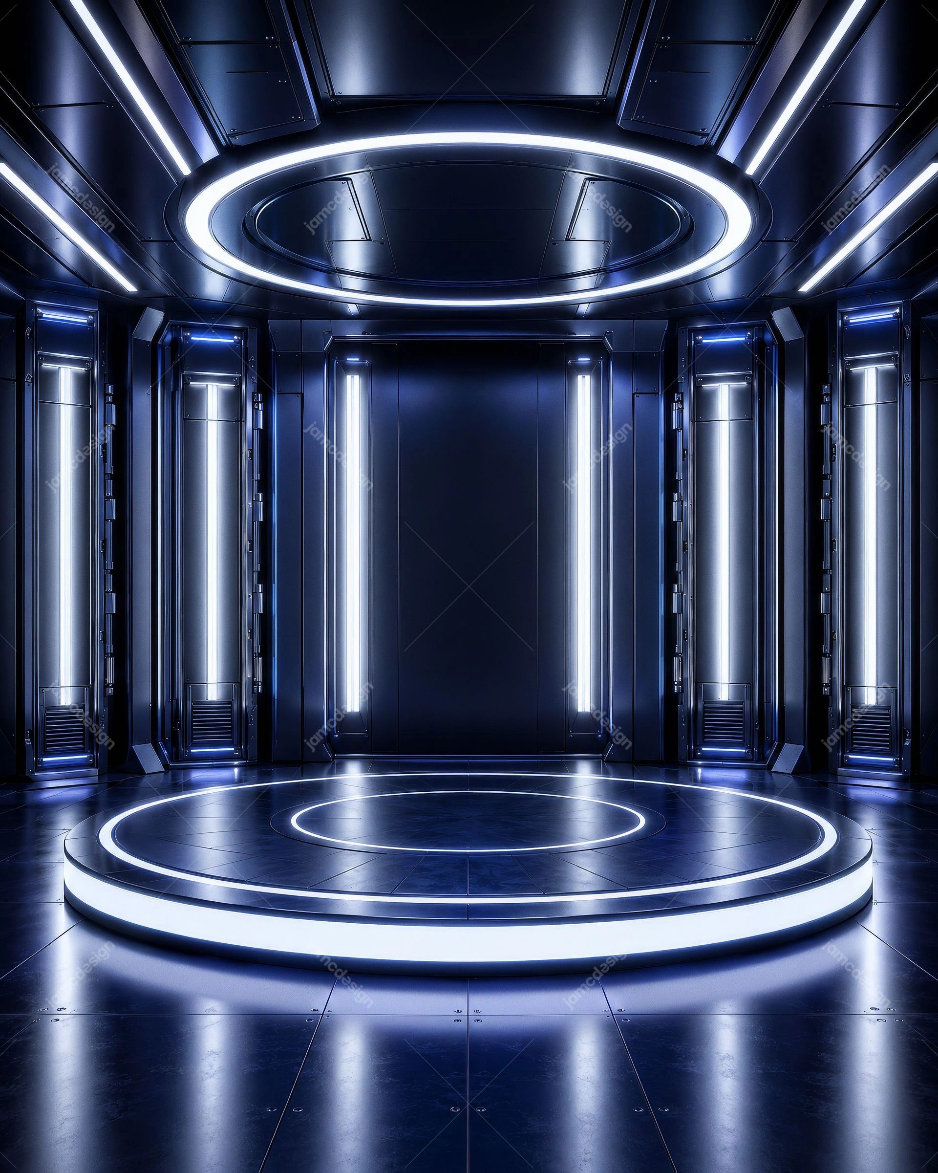 White Blue Futuristic Neon Sci Fi Stage Background