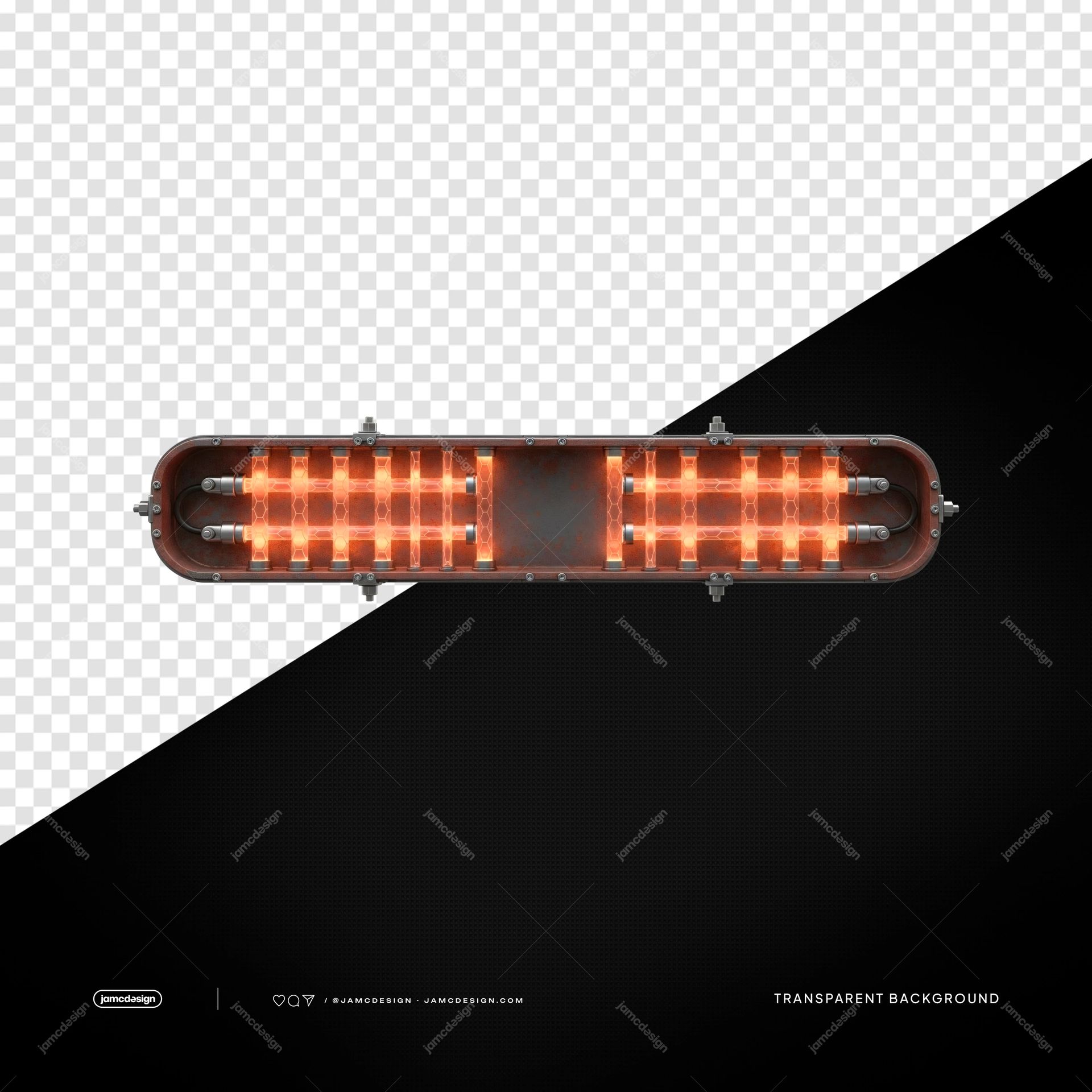 Panneau de barre lumineuse industrielle orange à tubes LED PNG Transparent. Élément PNG transparent représentant un panneau de barre lumineuse industrielle