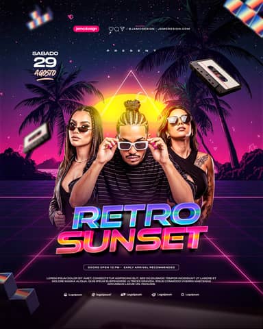 Retro Sunset Event Social Media Flyer Design Template PSD Editable