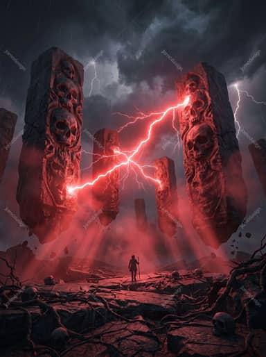Floating Dark Fantasy Red Skull Monoliths Background JPG