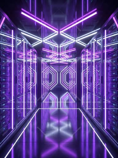 Couloir Néon Salle de Serveurs Cyberpunk Arrière-Plan