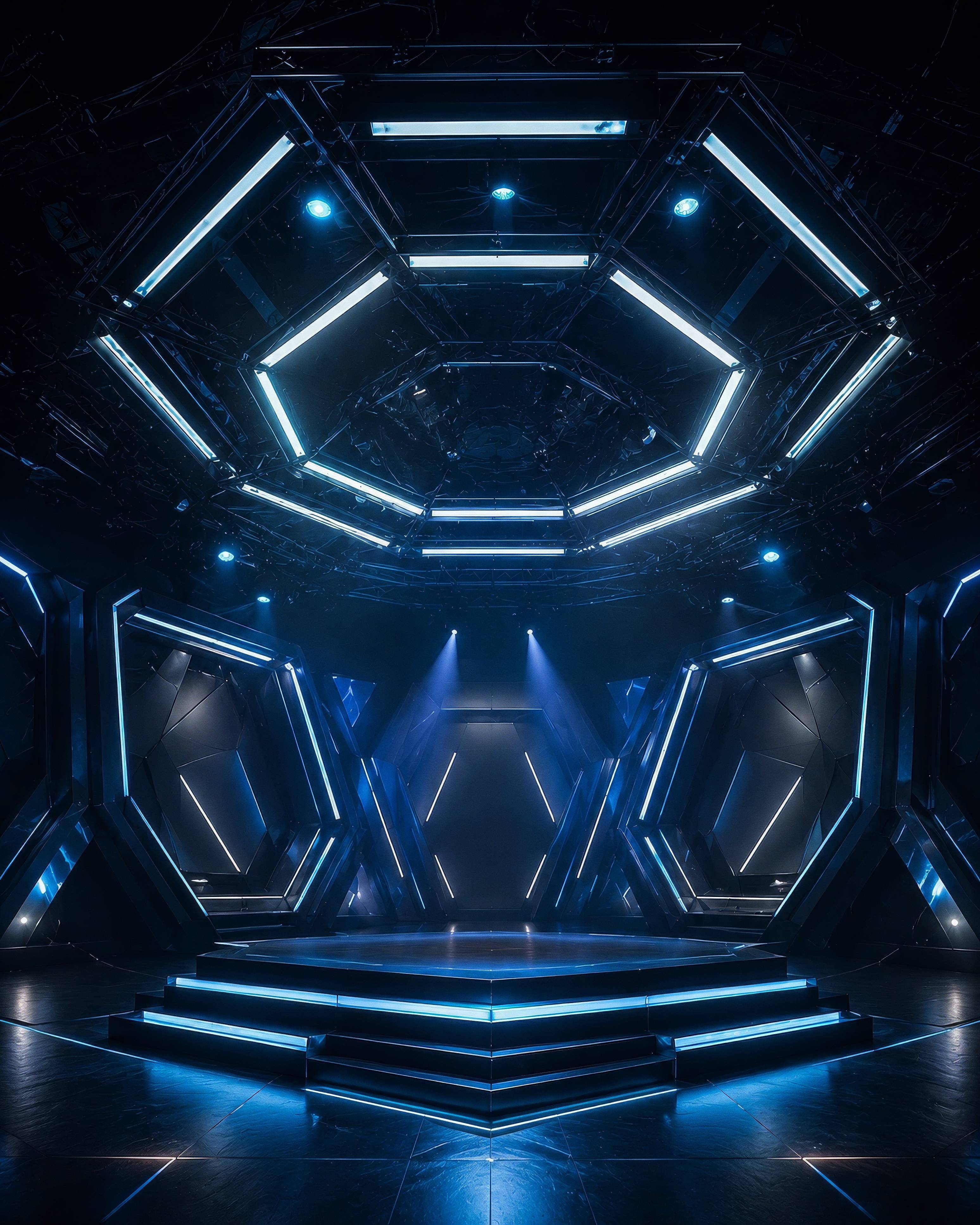 Futuristic Blue Neon Stage Interior Background