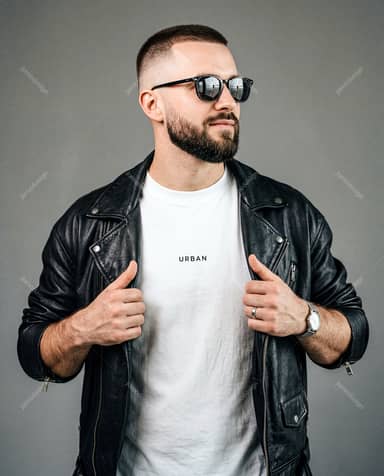 Retrato de Modelo Masculino com Jaqueta de Couro Urban