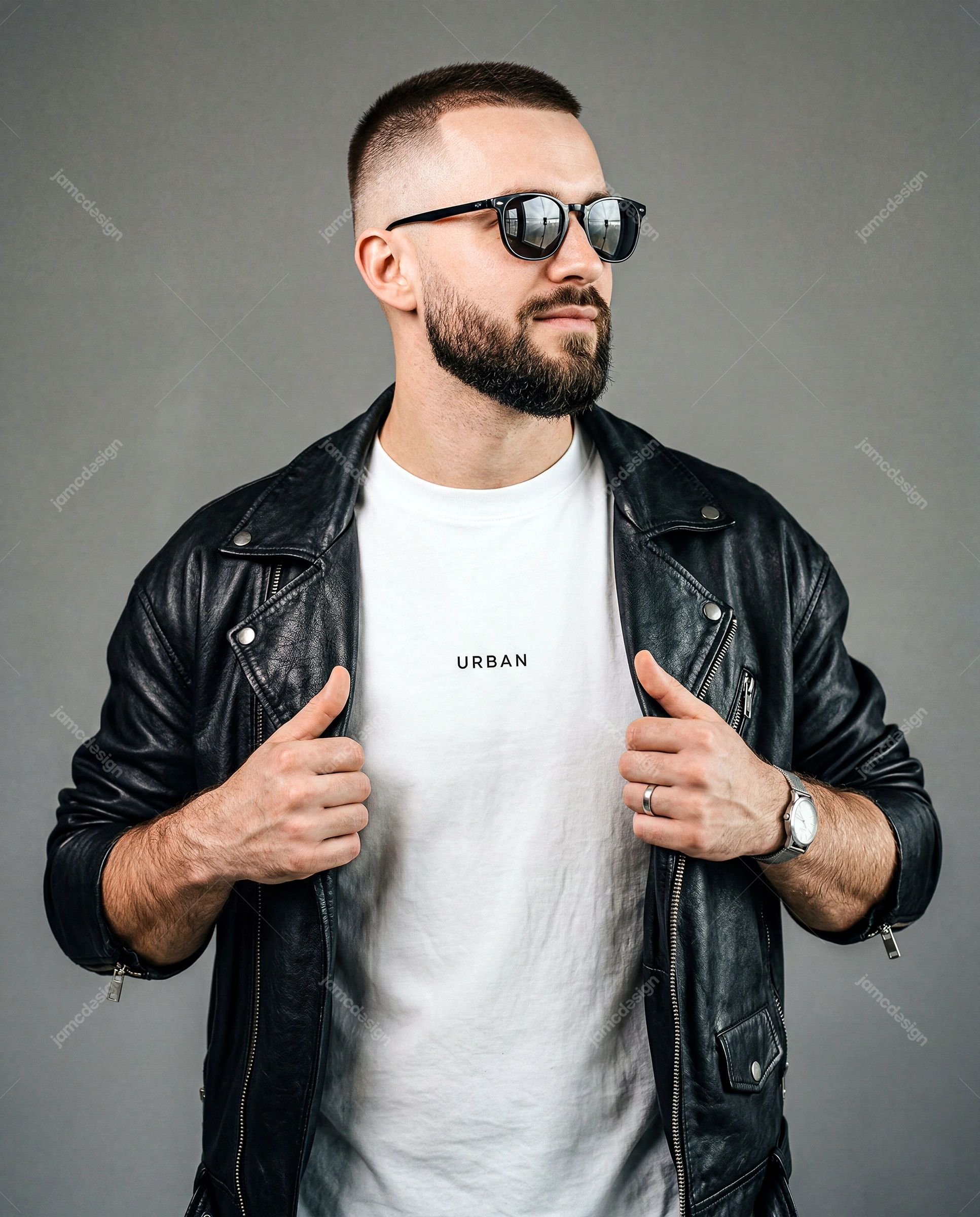 Urban Leather Jacket Male Model Portrait