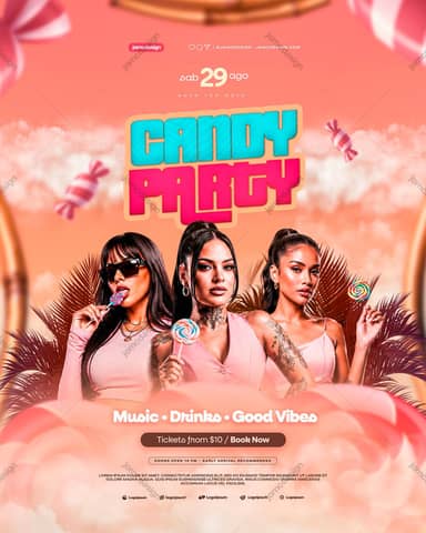Candy Party Event Flyer Template PSD Editable
