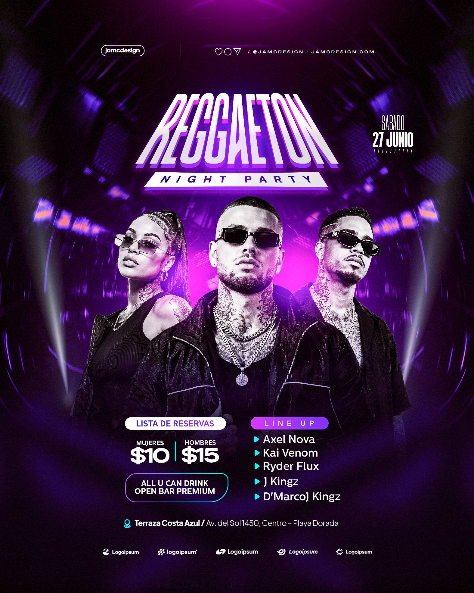 Reggaeton Night Party Flyer Template PSD Editable