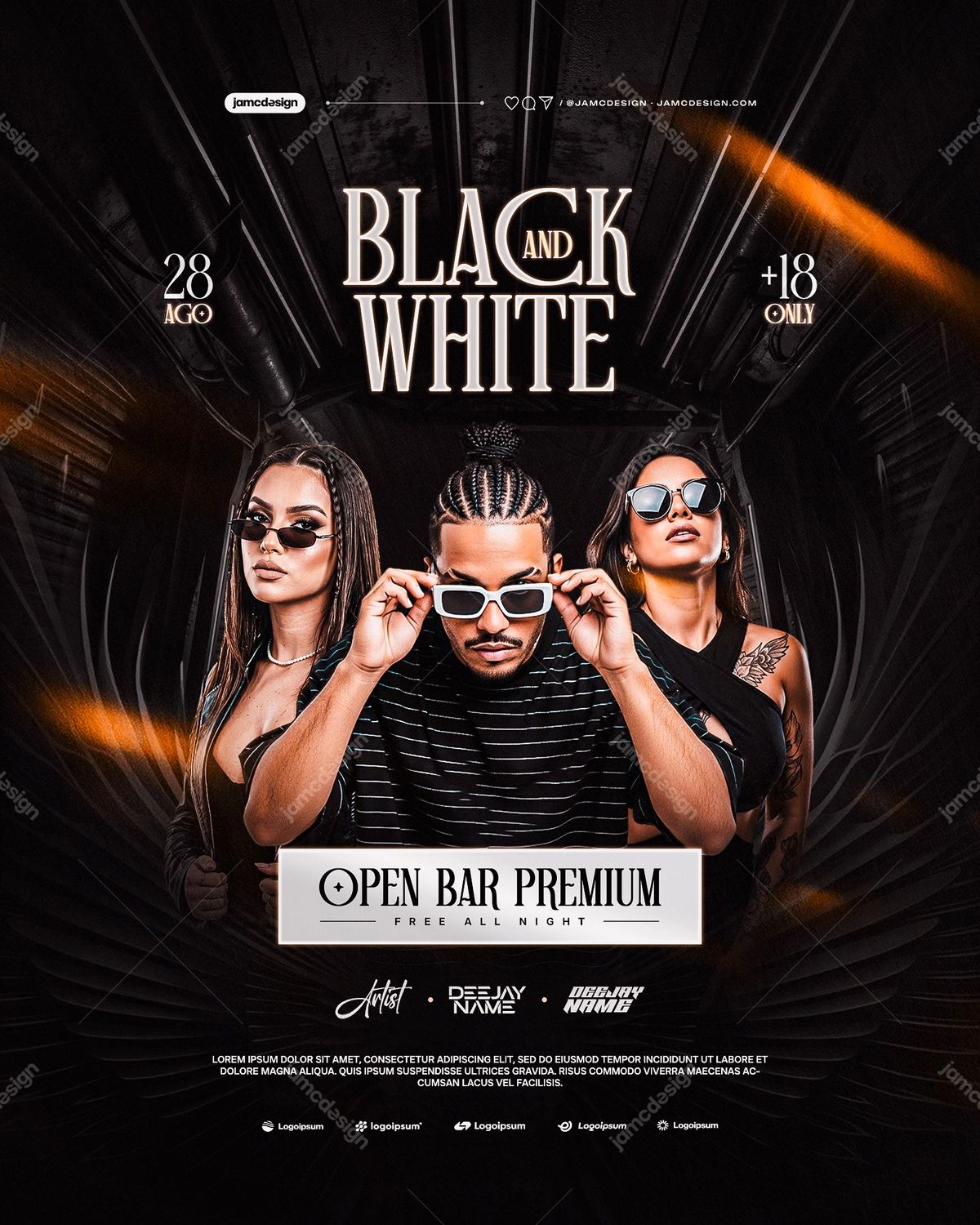 Black & White Night Party Event Flyer Template PSD