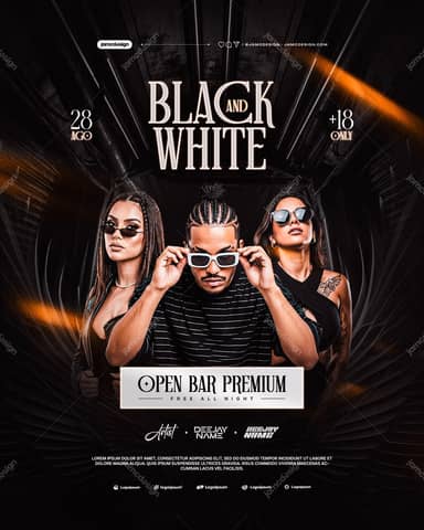 Black & White Night Party Event Flyer Template PSD