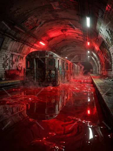Abandoned Subway Red Flood Horror Dark Train Background JPG