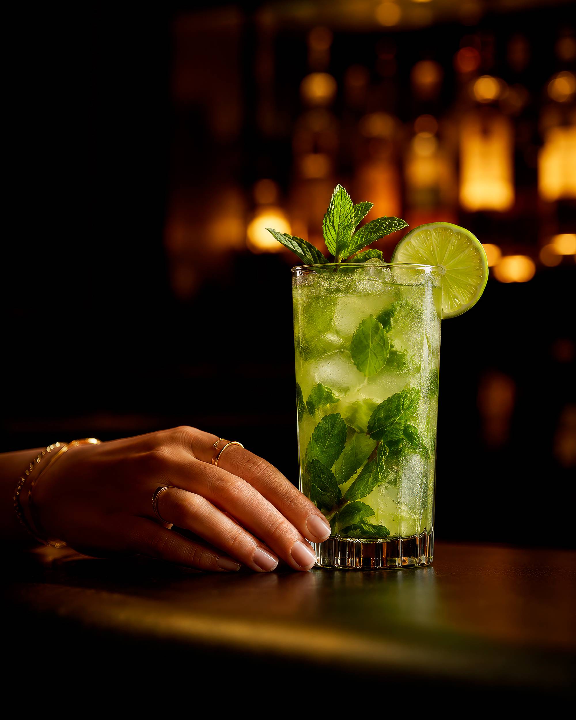 Mojito Cocktail At Bar Counter Background