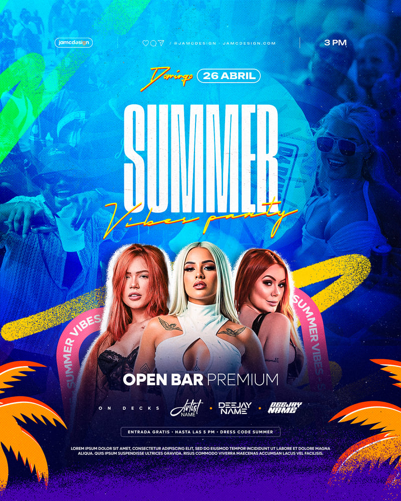 Summer Party Flyer Template PSD Editable