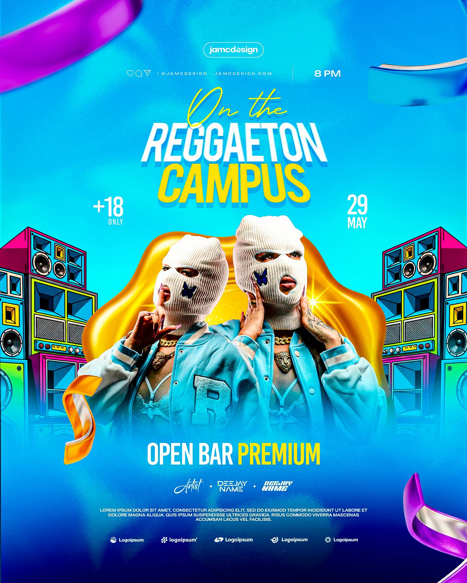 Reggaeton Campus Flyer Template PSD Editable