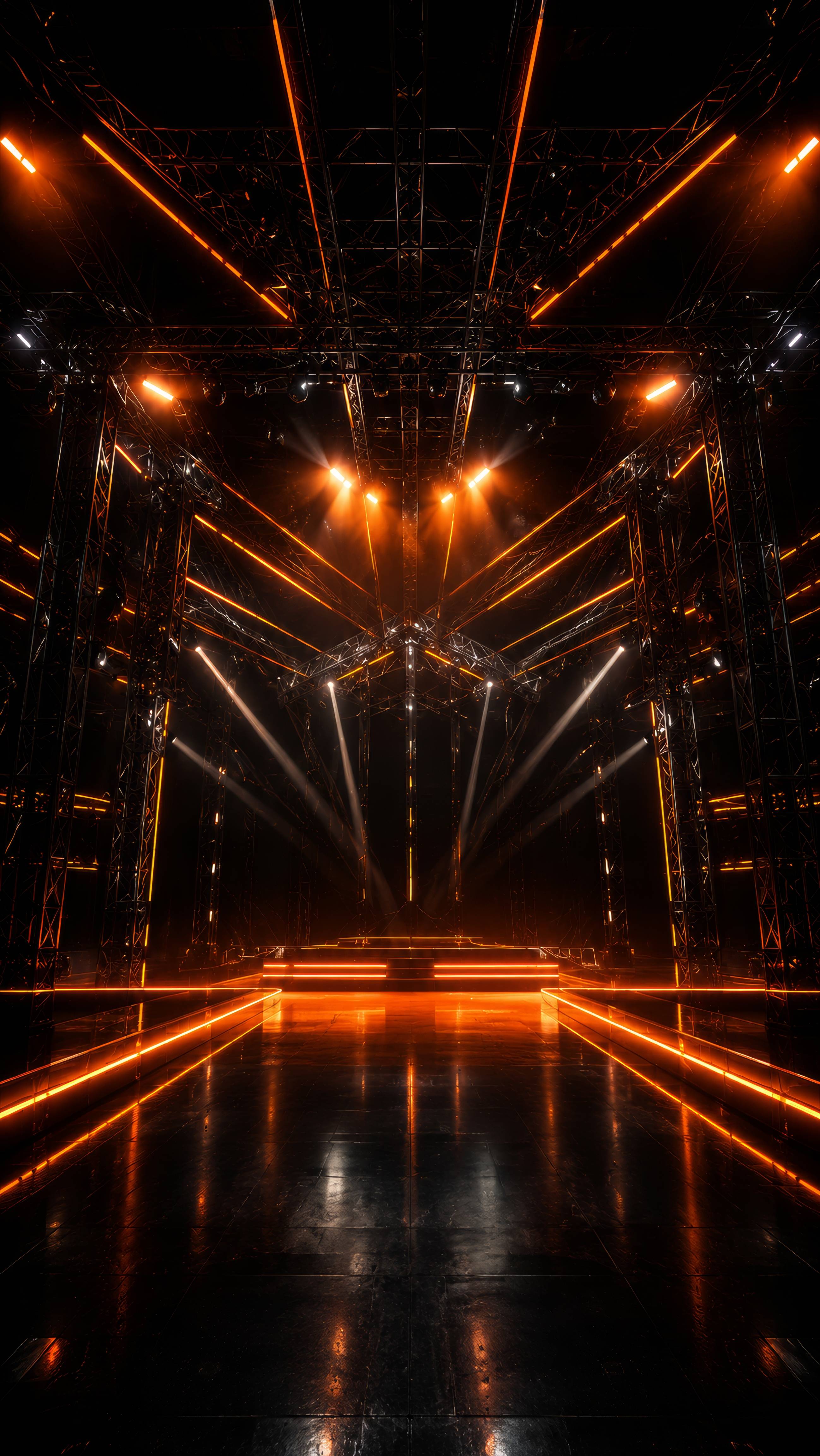 Futuristic Orange Neon Club Stage Background