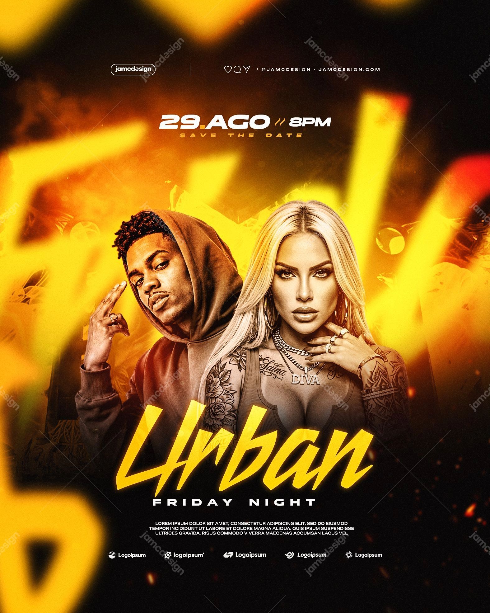 Urban Friday Night Design Flyer Template PSD Editable