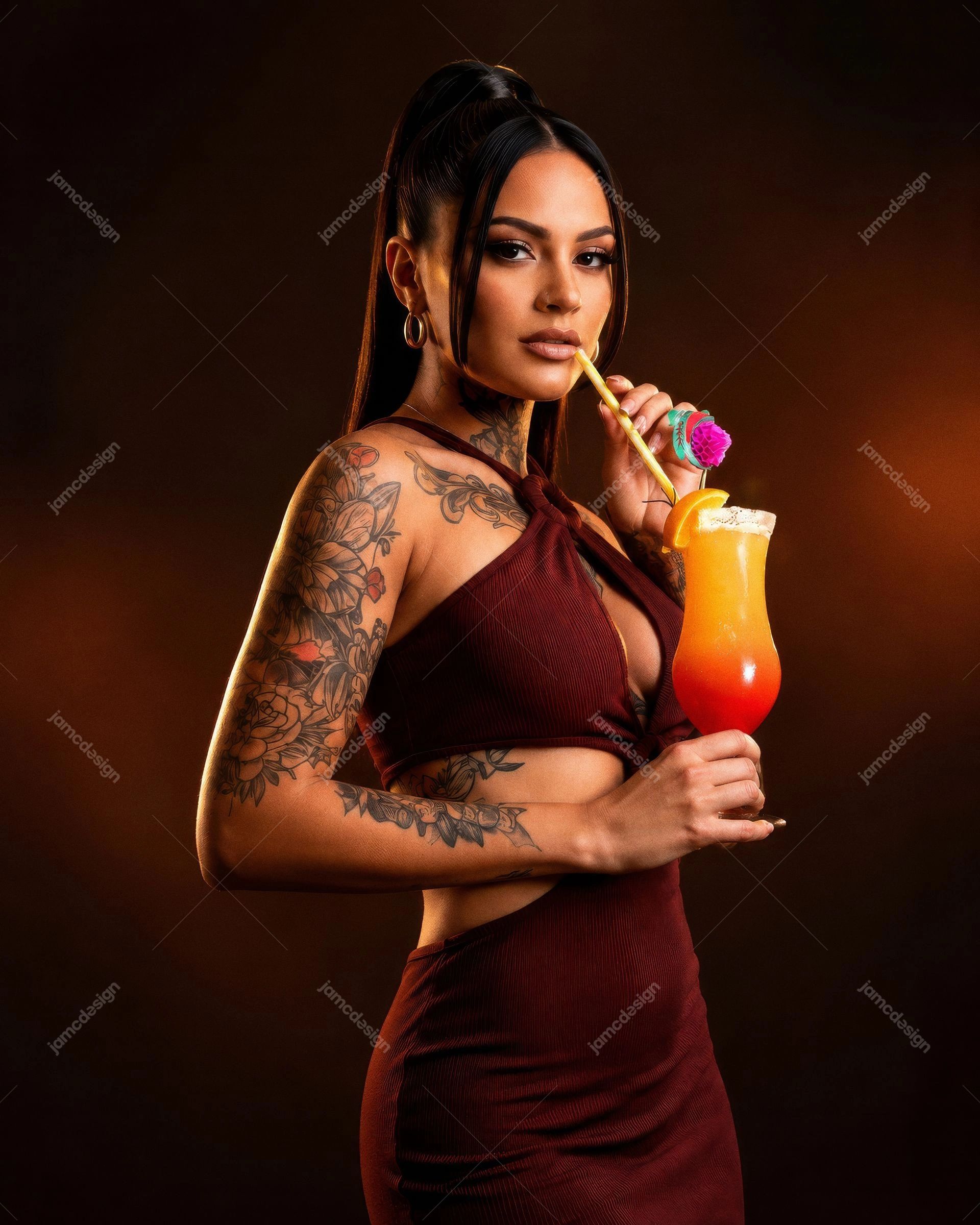 Woman Drinking Cocktails Background
