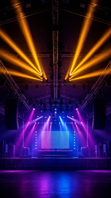 Concert Stage With Golden Lights Background