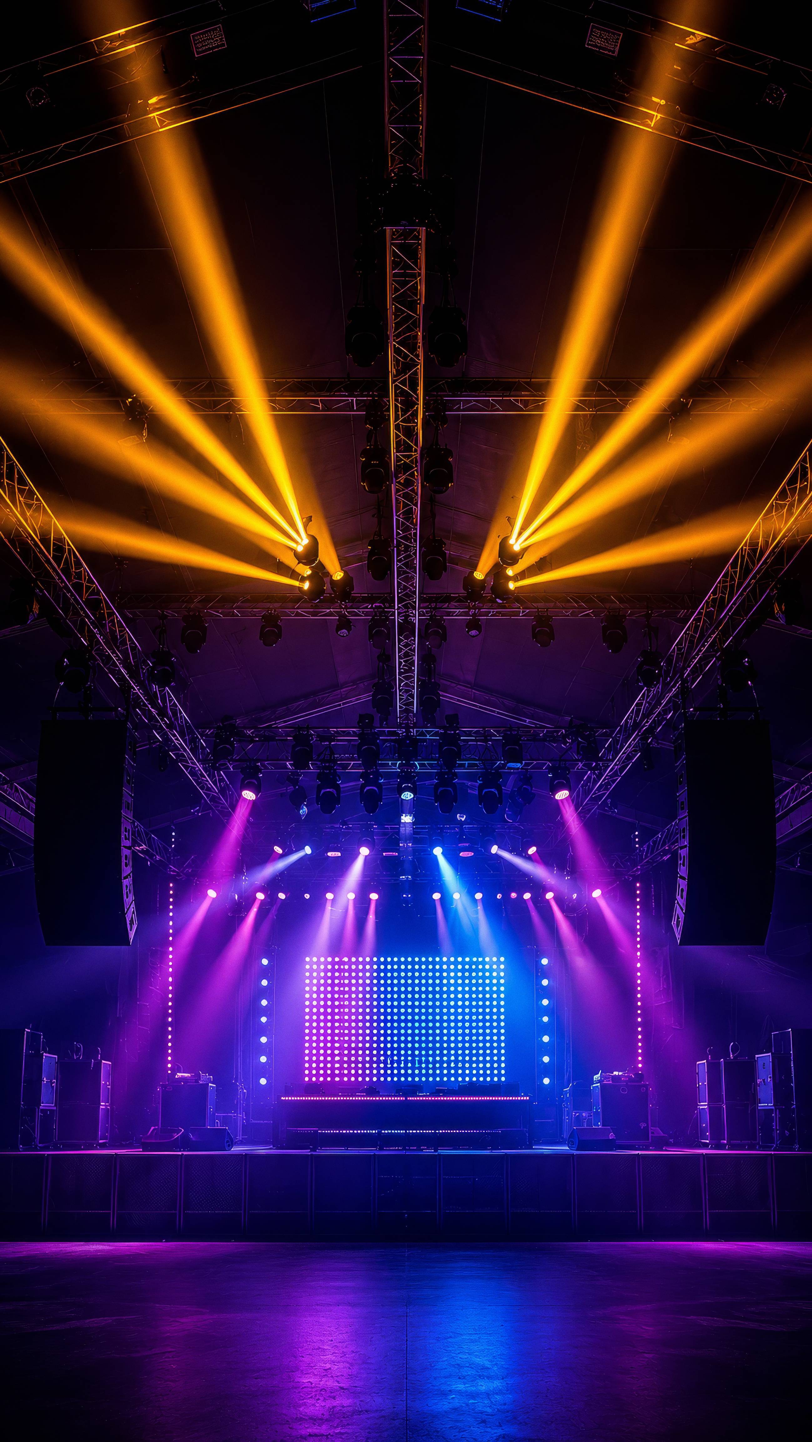 Concert Stage With Golden Lights Background