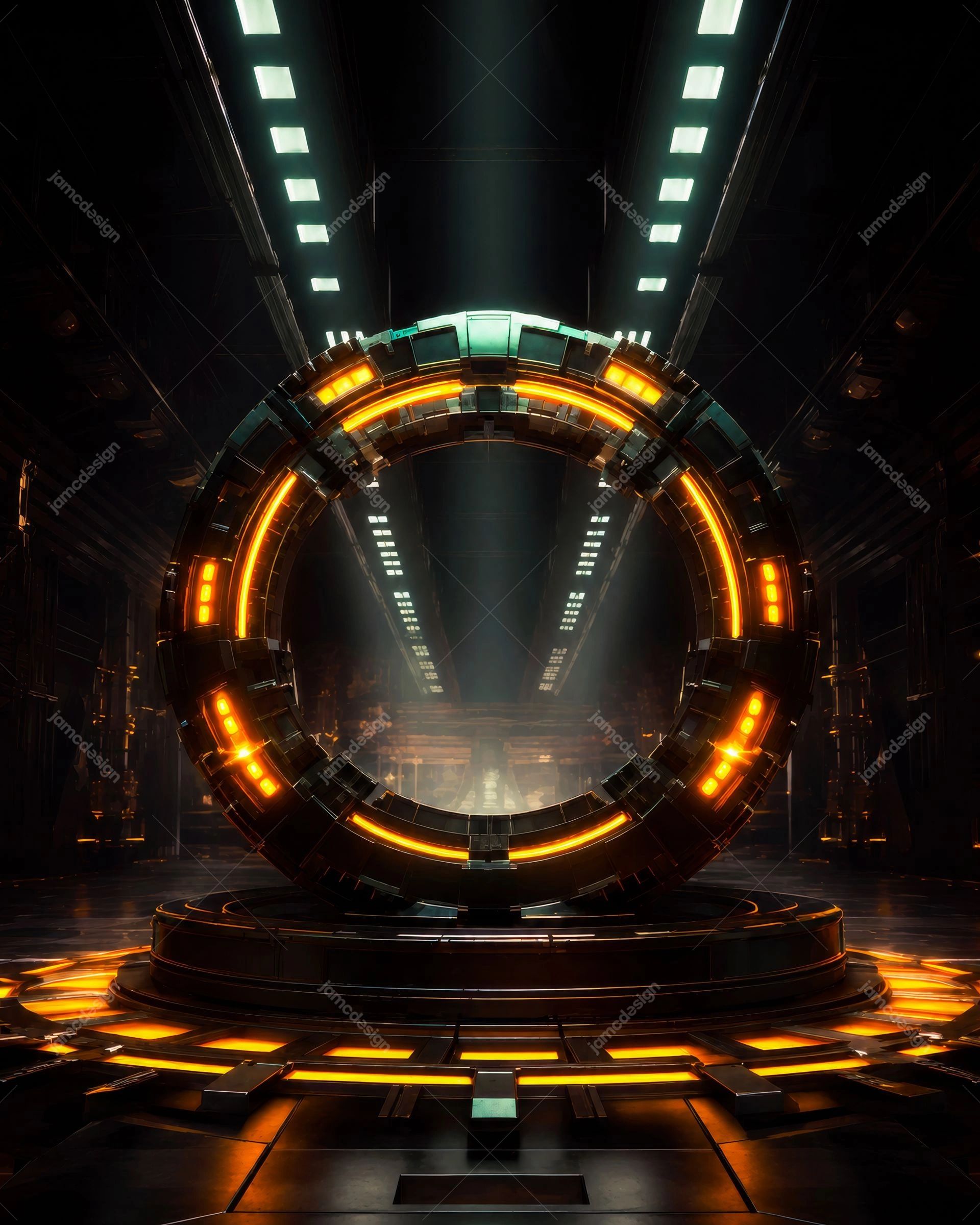 Glowing Orange Sci Fi Portal Futuristic Background