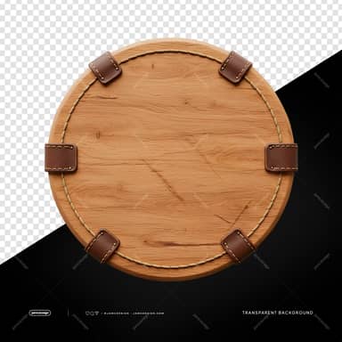 Light Wood Round Board With Leather Straps PNG Transparent