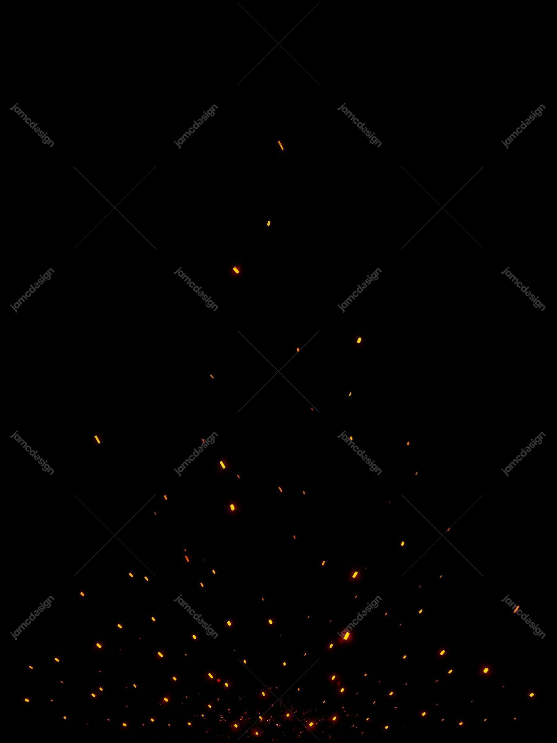 Falling Ember Particles On Black Warm Spark Overlay Background Texture. JPG texture of glowing orange ember sparks rising against a deep black background