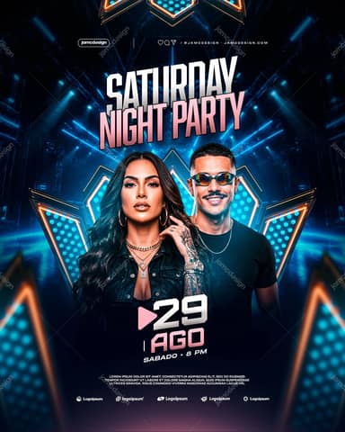 Saturday Night Party Design Flyer Template PSD Editable