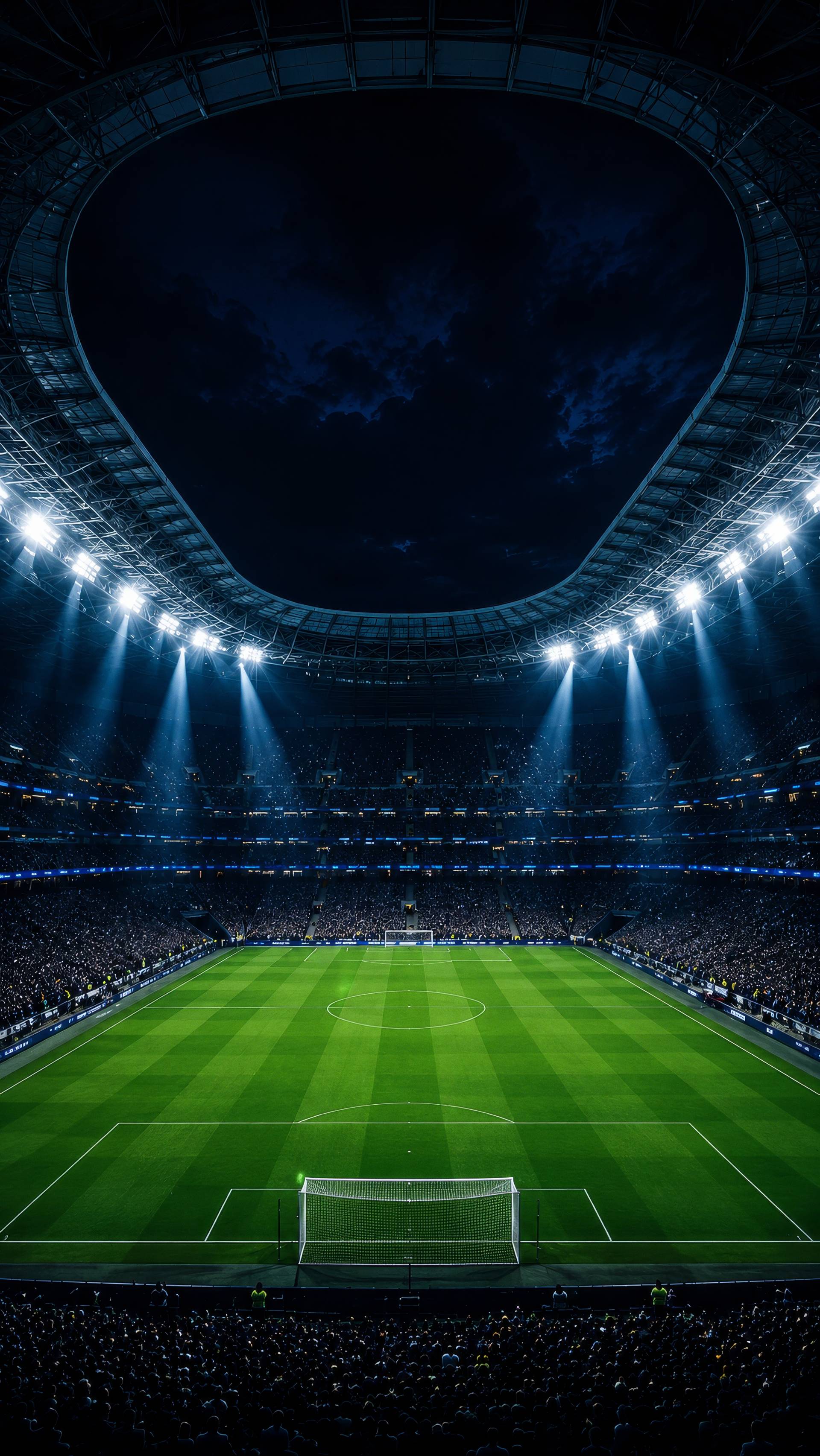 Illuminated Soccer Stadium with Open Roof Background