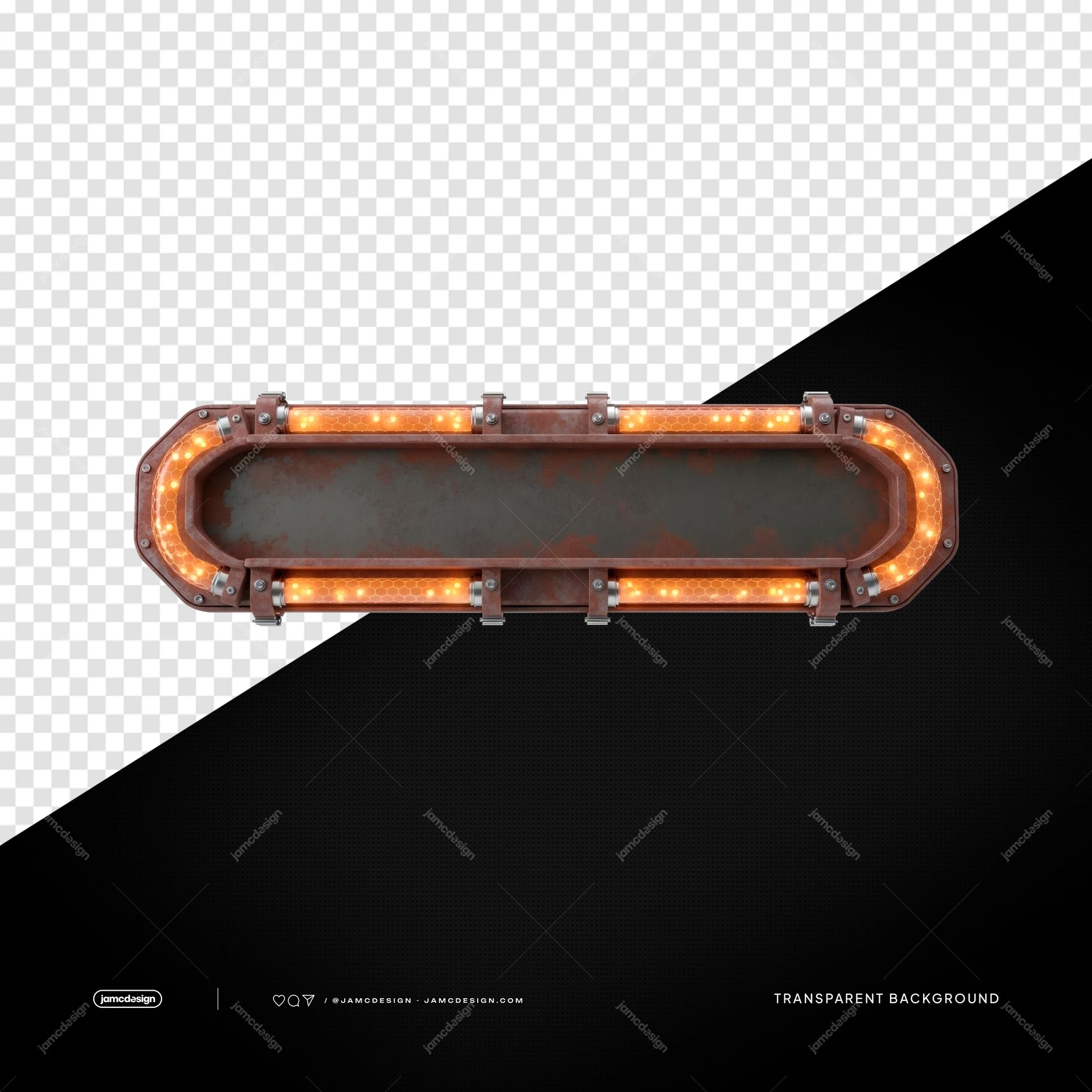 Barre LED Industrielle Orange Arrondie avec Cadre à Halo Ambré PNG Transparent. Barre LED orange industrielle fournie sous forme d’objet PNG transparent