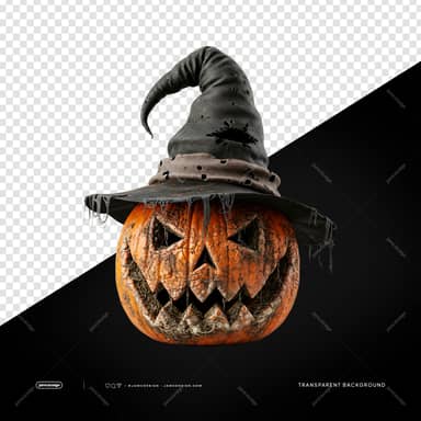 Black Witch Hat Pumpkin Scary Face Orange Object PNG Transparent