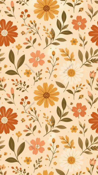 Retro Floral Orange Botanical Pattern Background