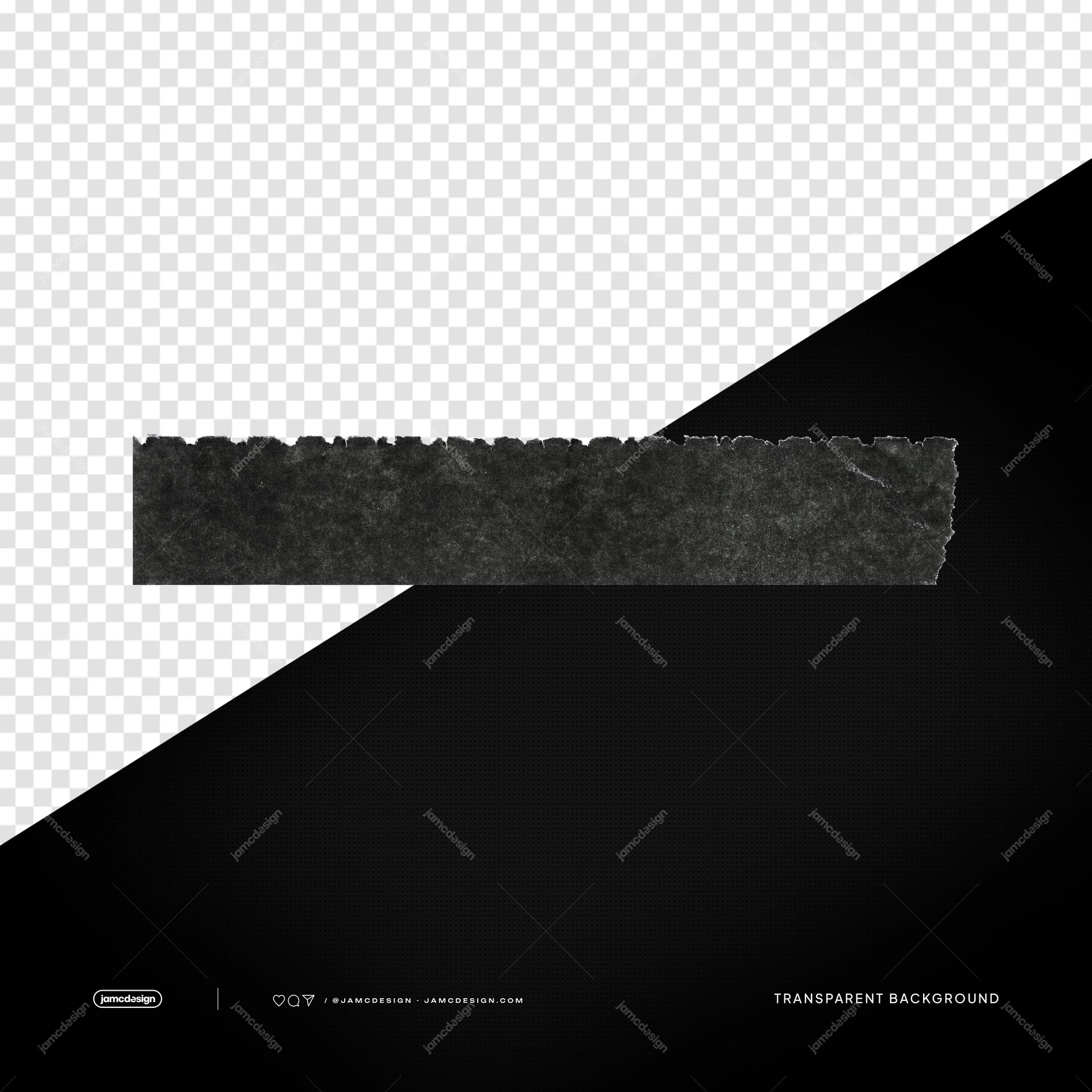 Black Textured Paper Strip Torn Overlay PNG Transparent. Transparent Object PNG featuring a black paper strip with a rough