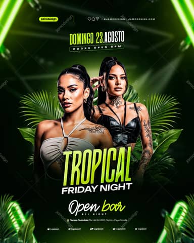 Tropical Friday Night Design Flyer Template PSD Editable