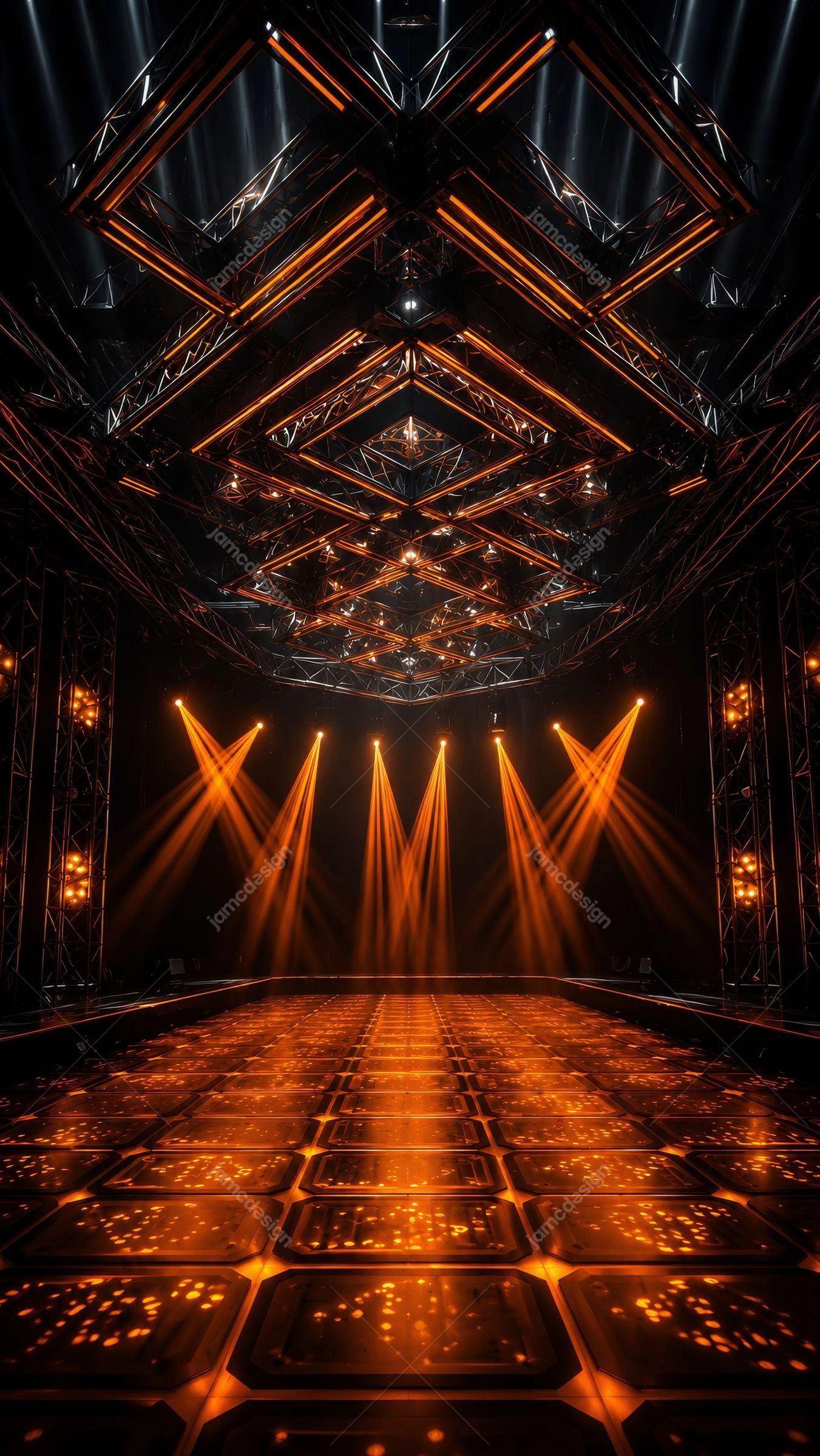 Futuristic Orange Neon Club Stage Background