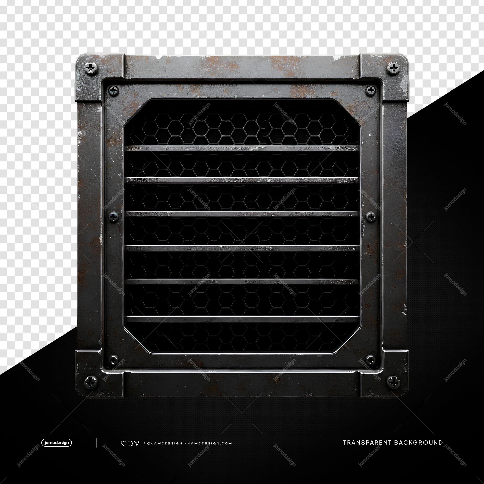 Steel Square Metal Grille Industrial Grid Frame PNG Transparent. This PNG transparent object shows a square steel grille with a weathered metal frame