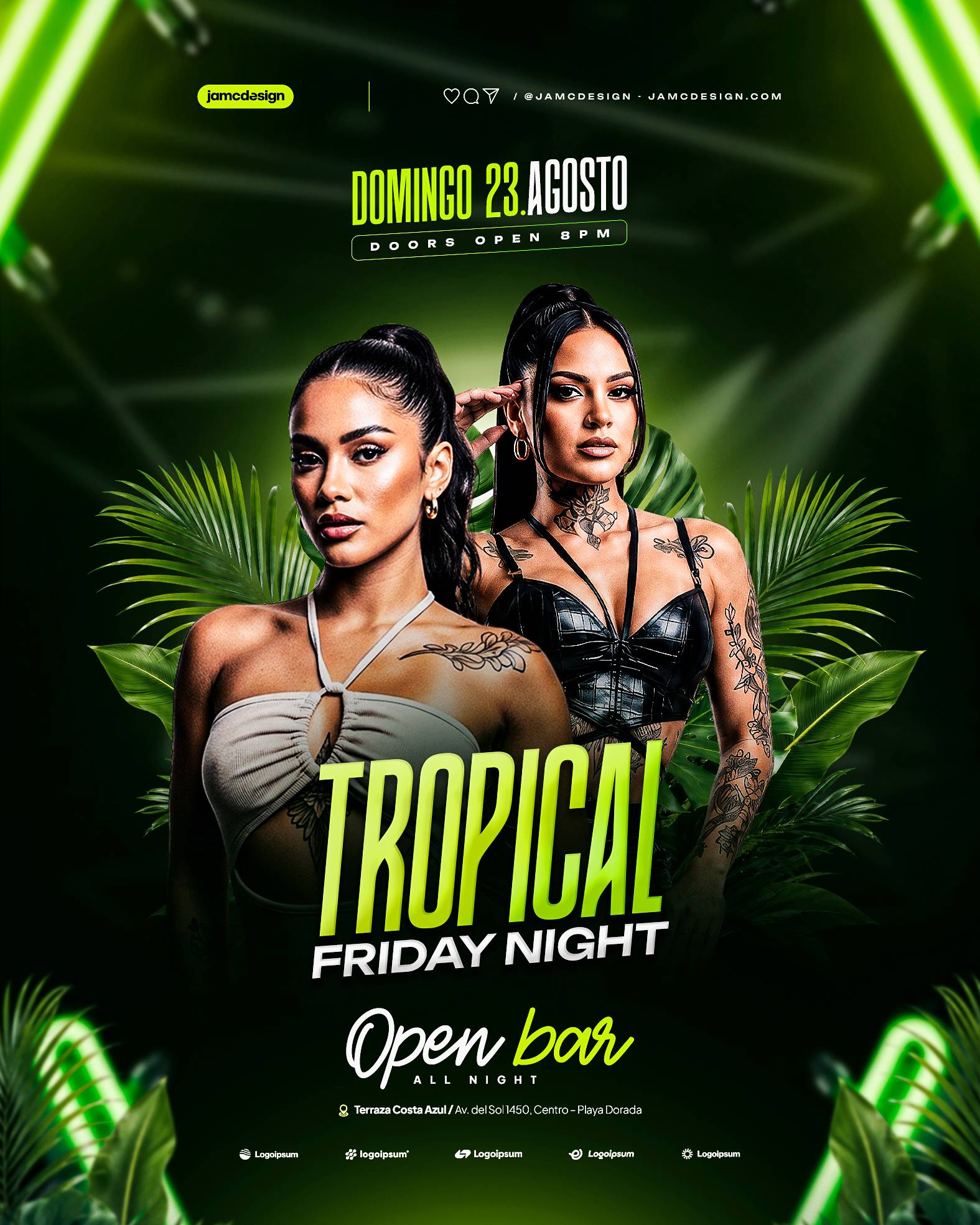 Tropical Friday Night Design Flyer Template PSD Editable