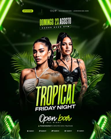 Tropical Friday Night Design Flyer Template PSD Editable