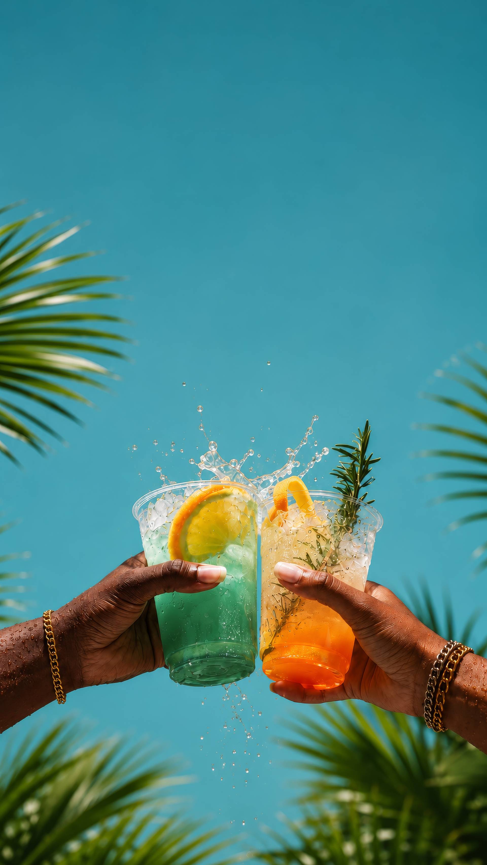 Tropical Summer Cocktails Palm Leaves Party Background