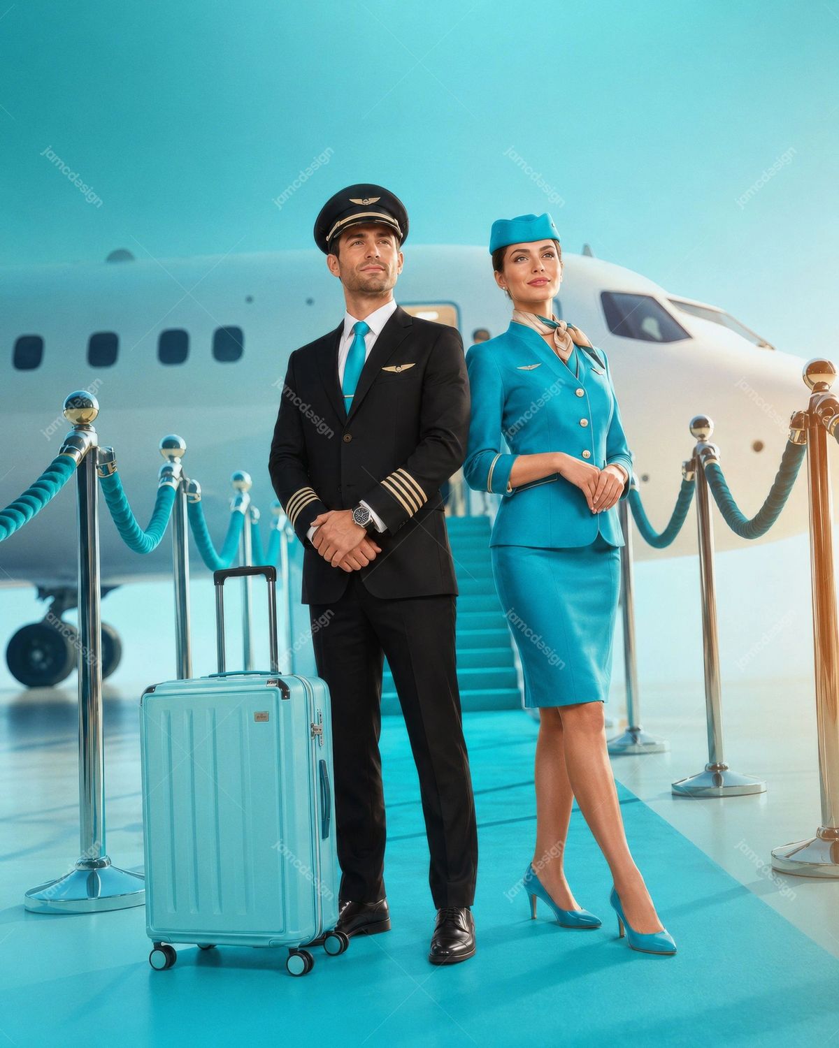 Luxury Airline Staff Beside Private Jet Travel Photo