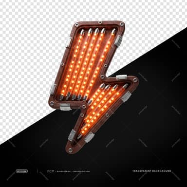 Orange Neon Lightning Bolt Light Glowing Metal Fixture PNG Transparent