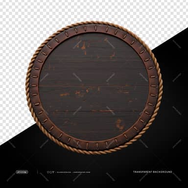 Dark Wood Round Plaque With Leather Rim PNG Transparent