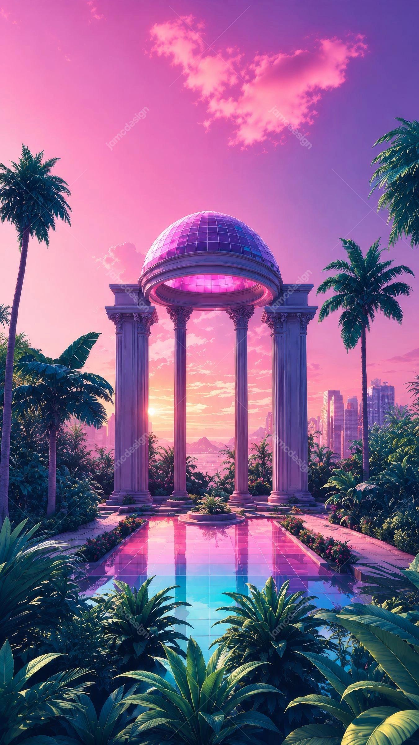 Tropical Sunset Pavilion Resort Background