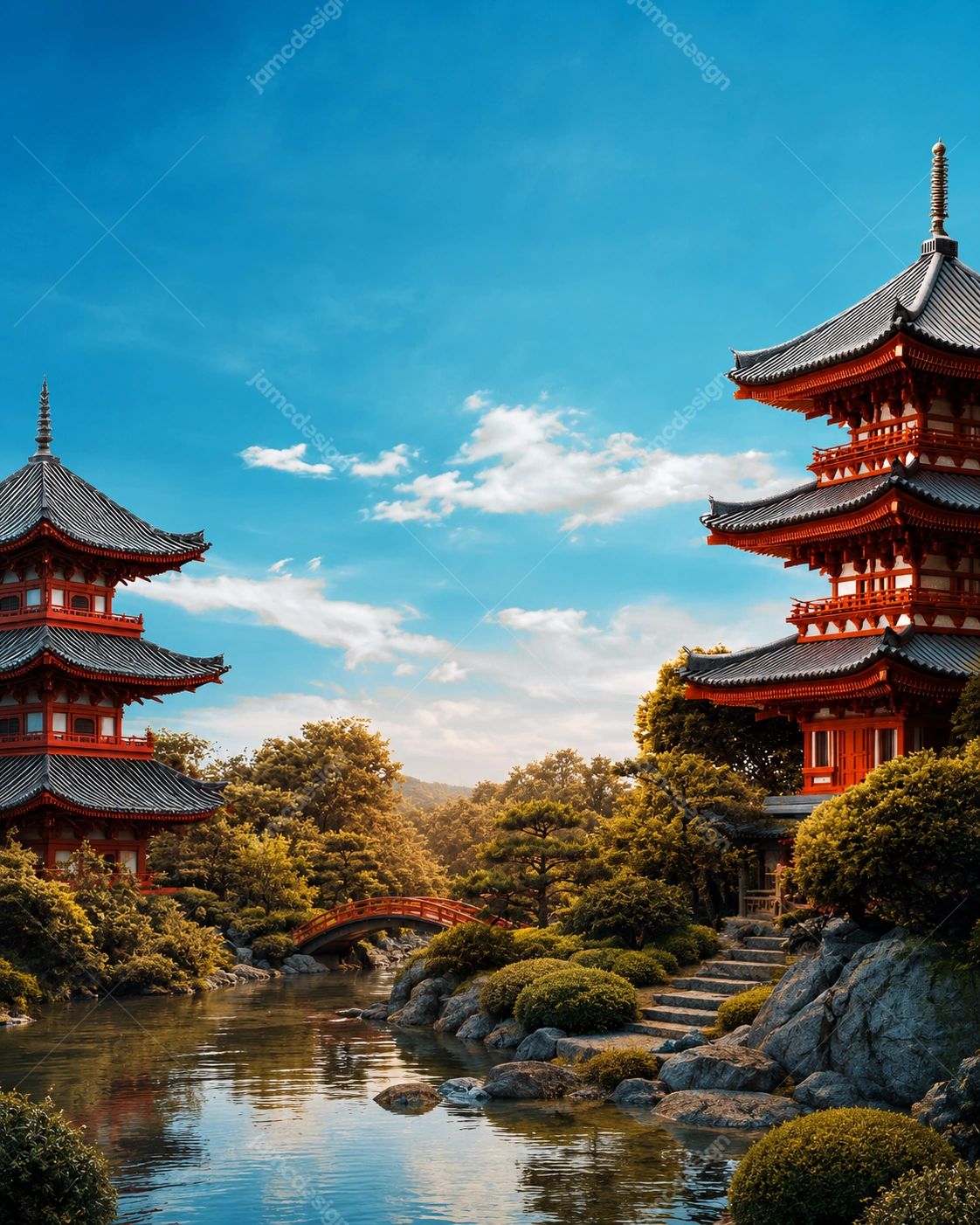 Japanese Pagoda Temple Garden Background