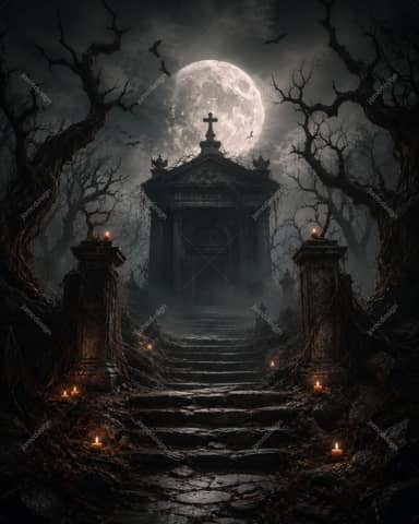 Twisted Root Tunnel Full Moon Halloween Background