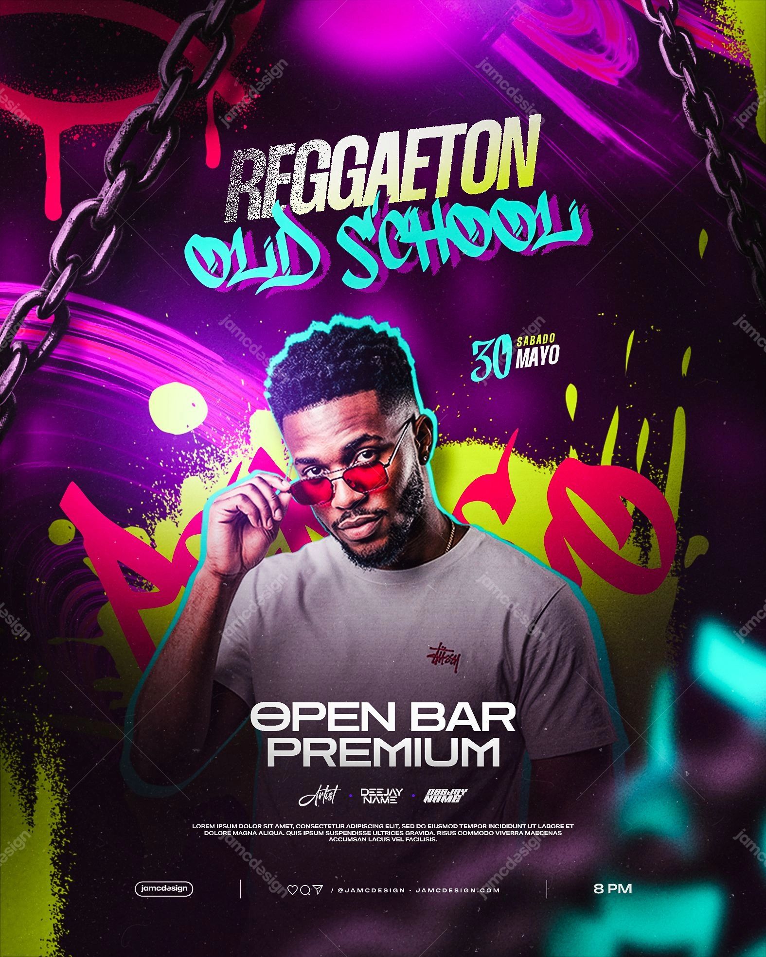 Reggaeton Old School Flyer Template PSD Editable