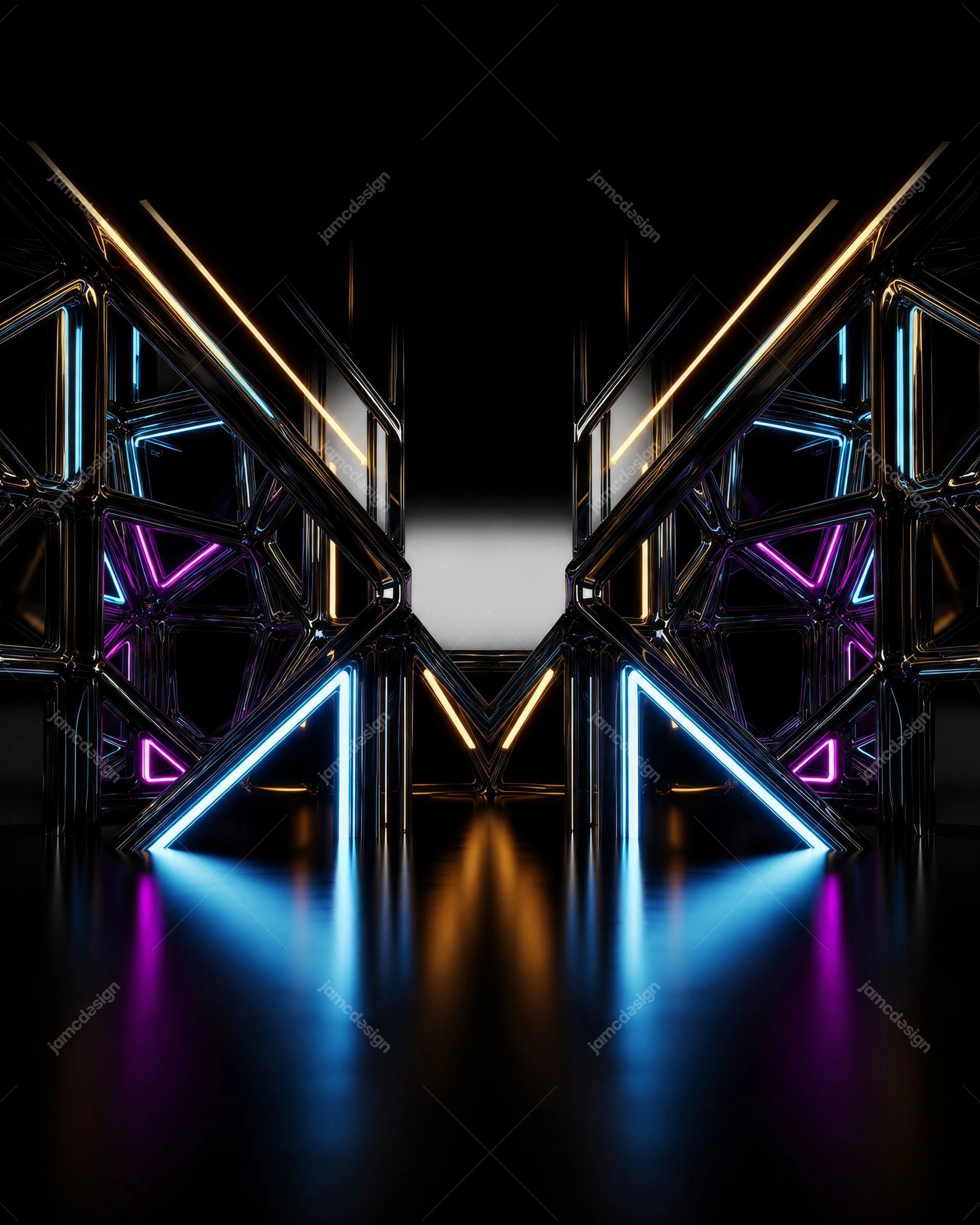 Futuristic Neon Geometric Corridor Background