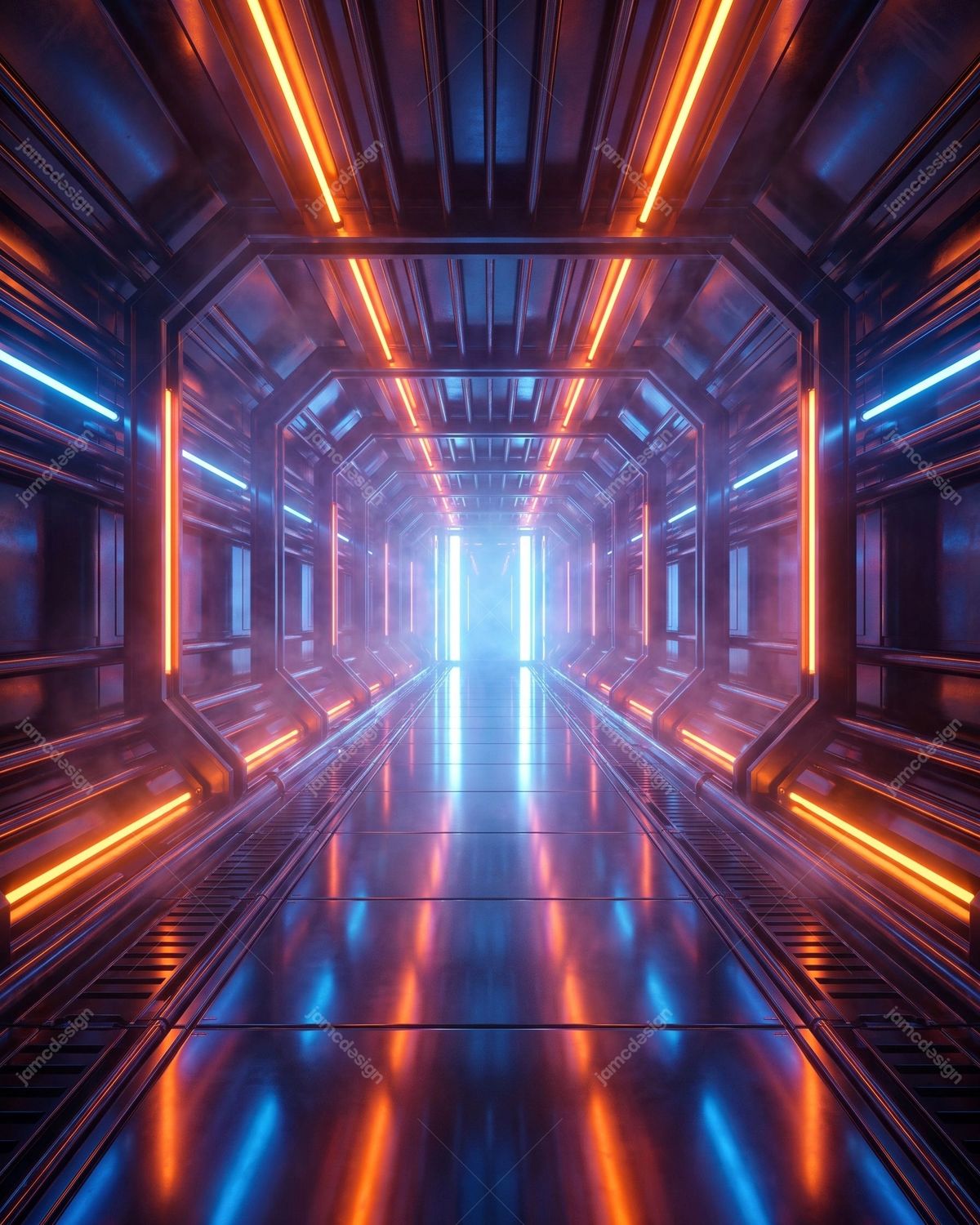 Sci Fi Tunnel Symmetrical Neon Streaks Background