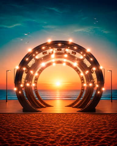 Tropical Beach Stage Sunset Background
