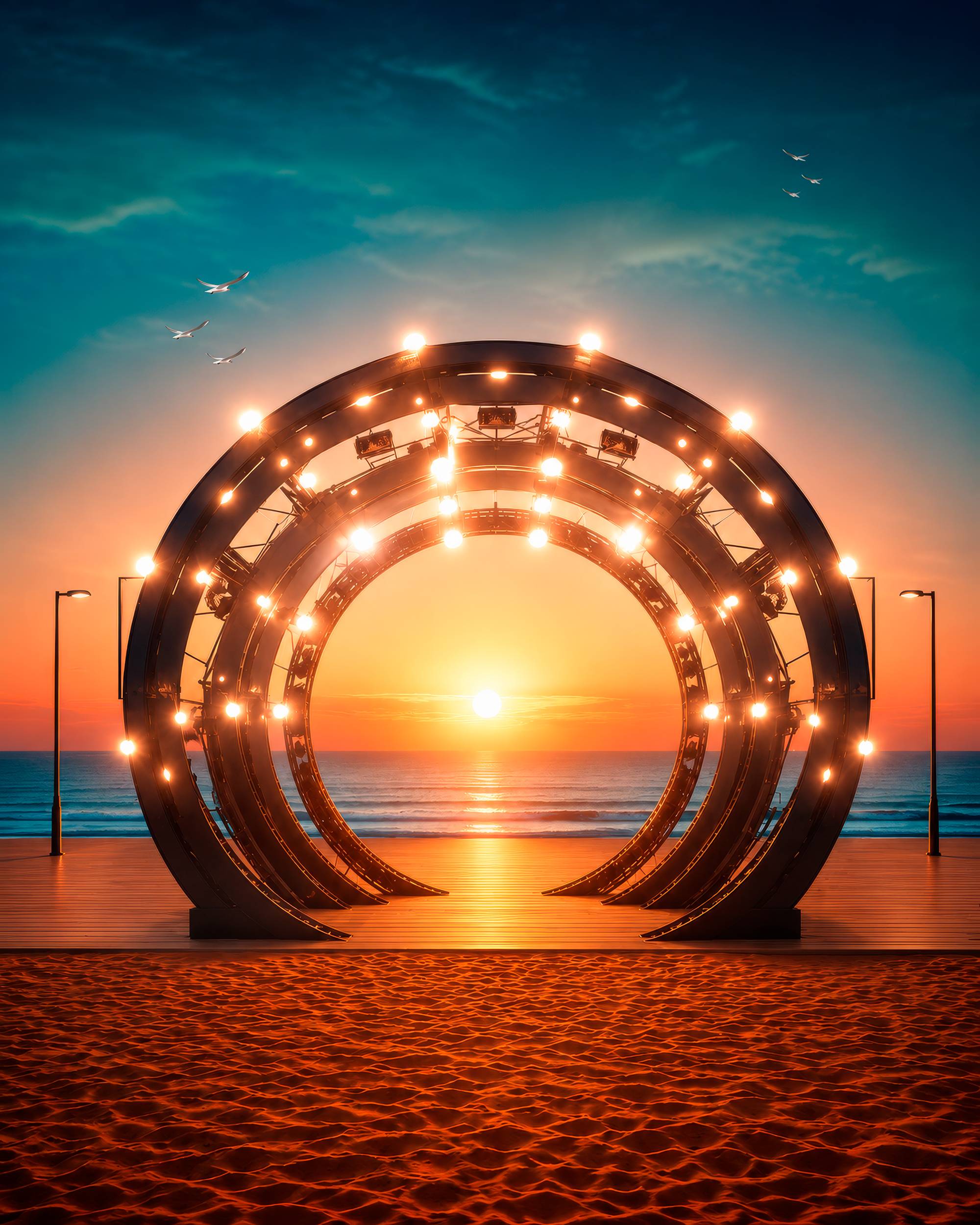 Tropical Beach Stage Sunset Background