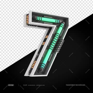 3D Futuristic Industrial Neon Number 7 PNG Transparent Background