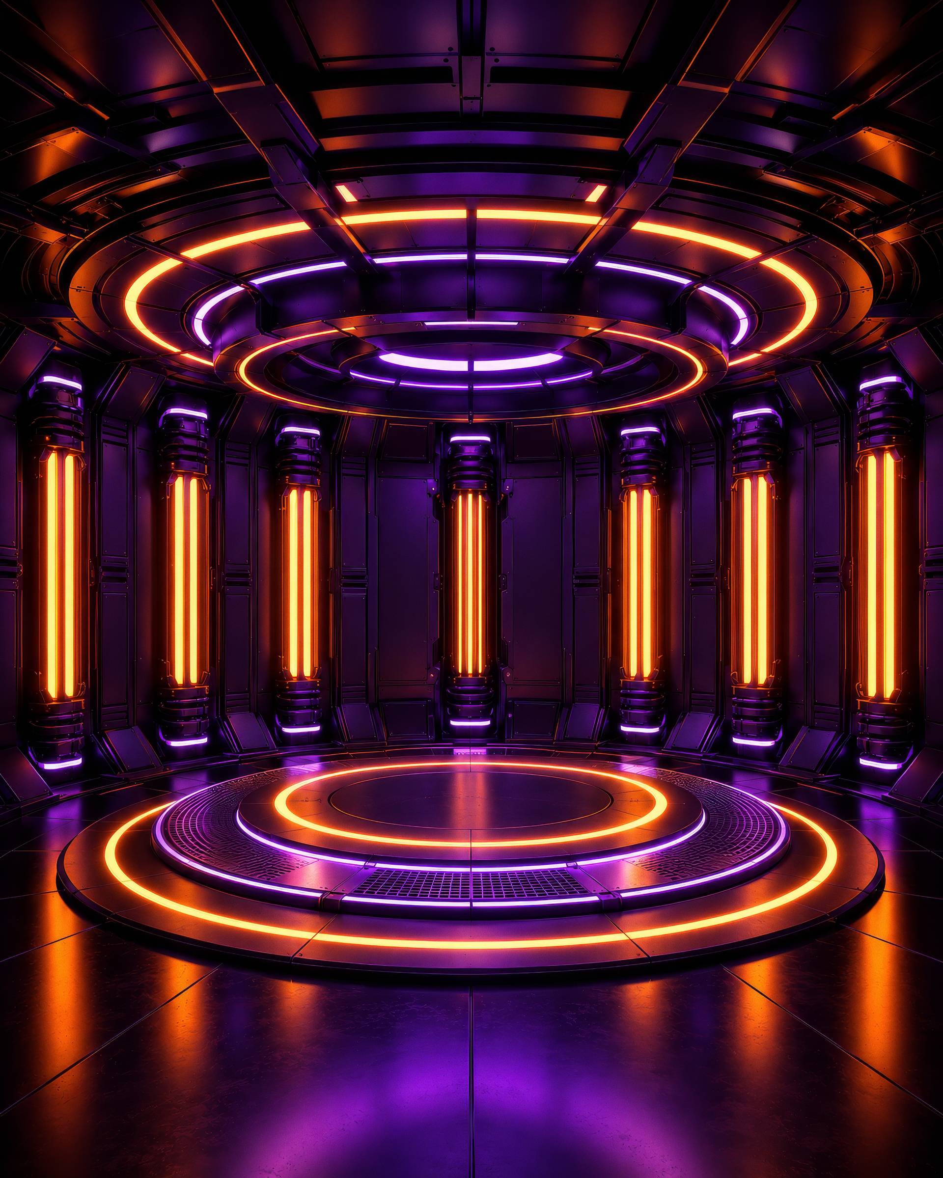 Futuristic Purple Orange Neon Sci Fi Stage Background