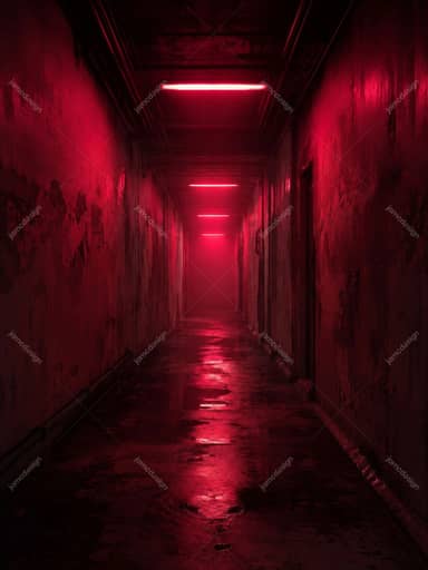 Neon Red Horror Hallway Reflective Corridor Background JPG